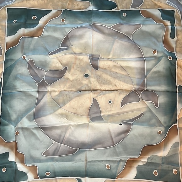 100% SILK SCARF hand painted dolphins - Picture 2 of 7